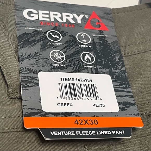 Gerry Venture Fleece Lined Pants Stretch Comfort Green 42 x 30 - Picture 4 of 6